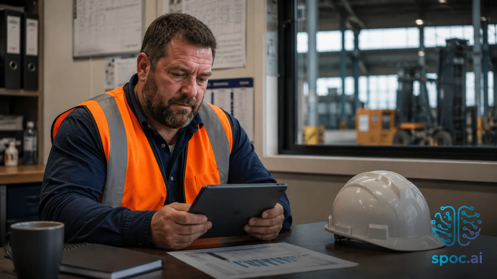 Safety manager reviewing spoc.ai injury data on a tablet